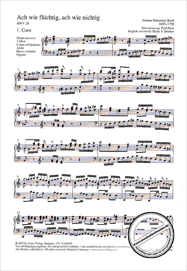 Notenbild für CARUS 31026-03 - KANTATE 26 ACH WIE FLUECHTIG ACH WIE NICHTIG BWV 26