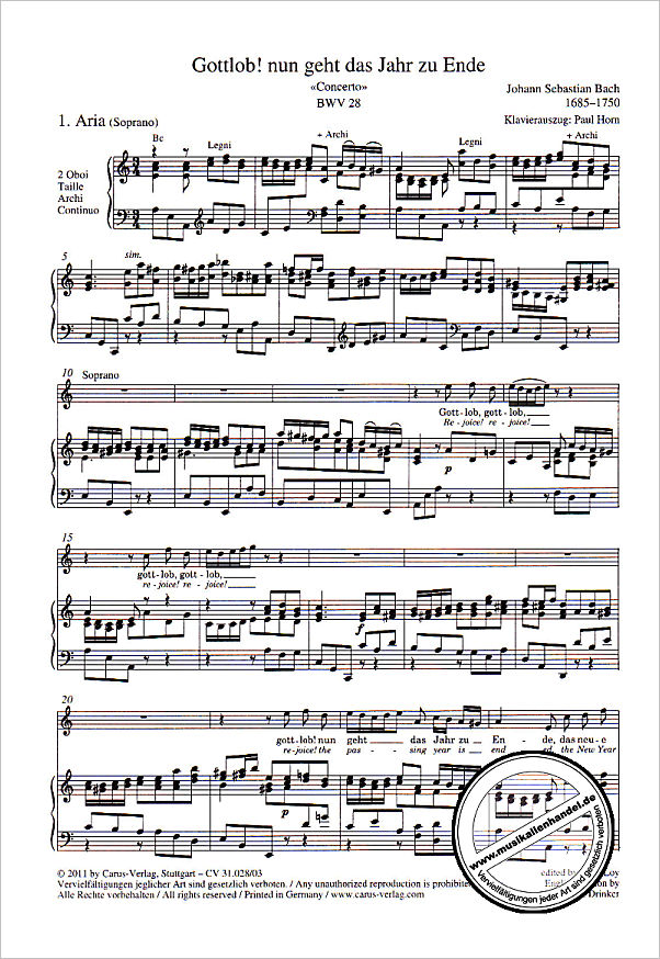 Notenbild für CARUS 31028-03 - KANTATE 28 GOTTLOB NUN GEHT DAS JAHR ZU ENDE BWV 28