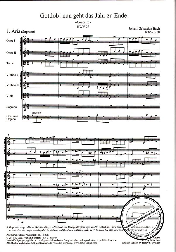 Notenbild für CARUS 31028-07 - KANTATE 28 GOTTLOB NUN GEHT DAS JAHR ZU ENDE BWV 28