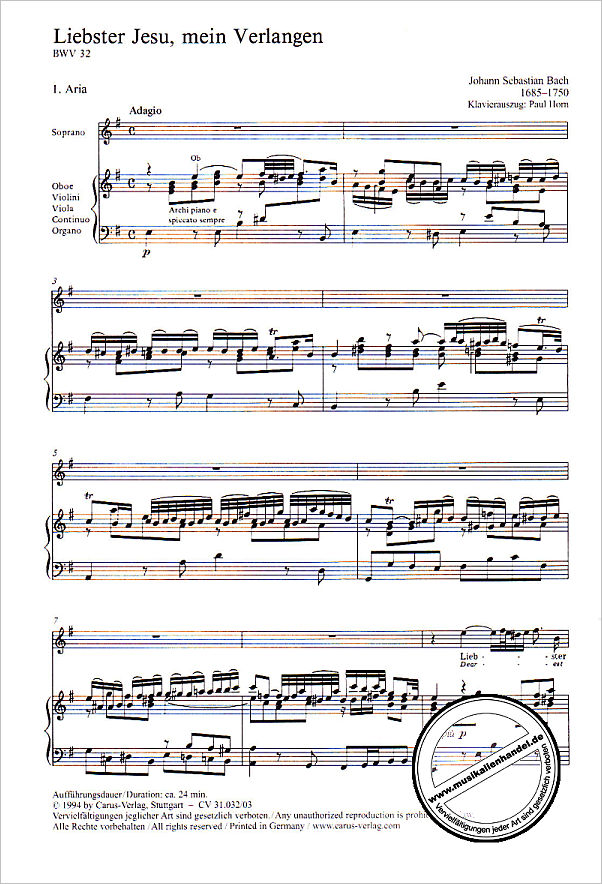 Notenbild für CARUS 31032-03 - KANTATE 32 LIEBSTER JESU MEIN VERLANGEN BWV 32