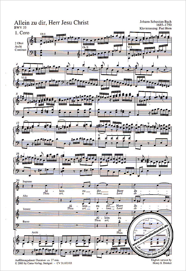 Notenbild für CARUS 31033-03 - KANTATE 33 ALLEIN ZU DIR HERR JESU CHRIST BWV 33