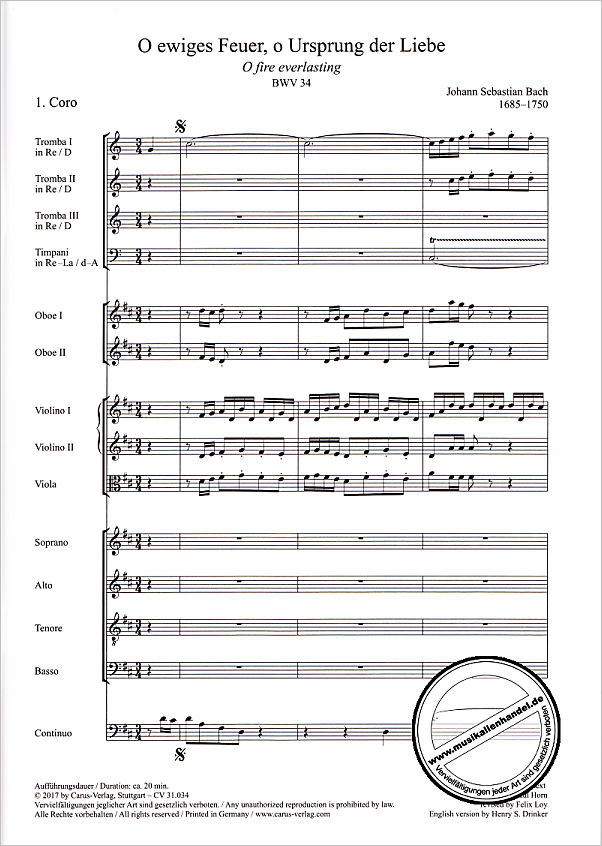 Notenbild für CARUS 31034-00 - KANTATE 34 O EWIGES FEUER O URSPRUNG DER LIEBE BWV 34