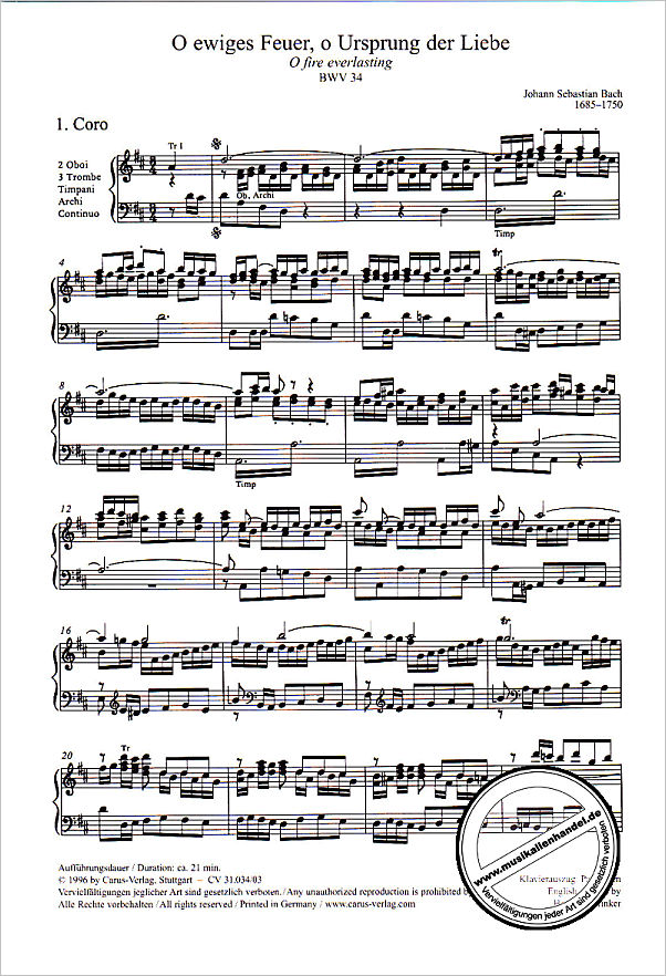 Notenbild für CARUS 31034-03 - KANTATE 34 O EWIGES FEUER O URSPRUNG DER LIEBE BWV 34