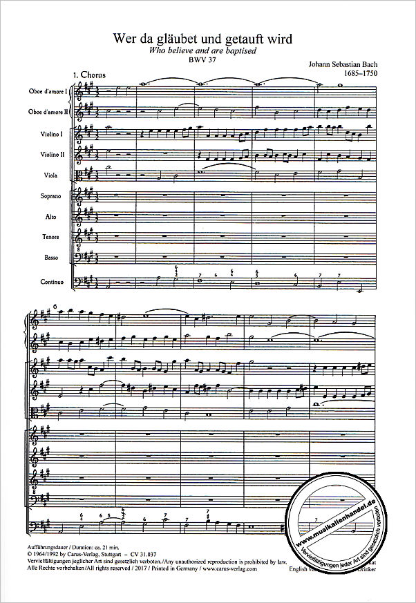 Notenbild für CARUS 31037-07 - Kantate 37 Wer da gläubet und getauft wird BWV 37