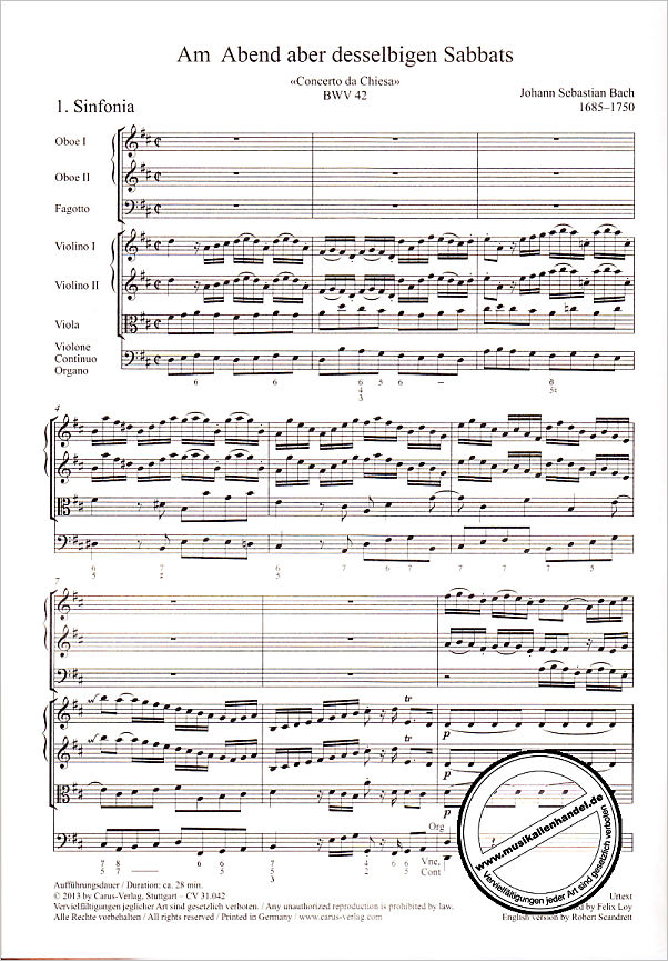 Notenbild für CARUS 31042-00 - KANTATE 42 AM ABEND ABER DESSELBIGEN SABBATS BWV 42