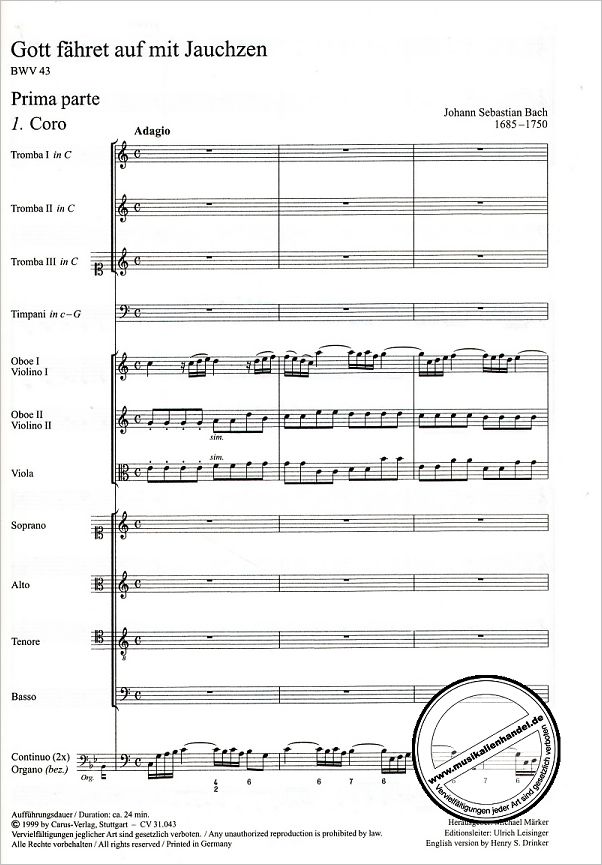 Notenbild für CARUS 31043-00 - KANTATE 43 GOTT FAEHRET AUF MIT JAUCHZEN BWV 43