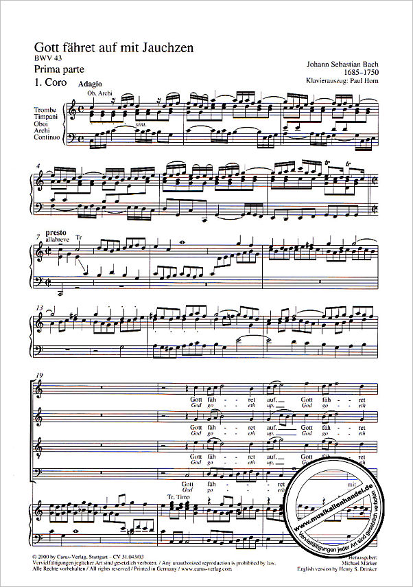 Notenbild für CARUS 31043-03 - KANTATE 43 GOTT FAEHRET AUF MIT JAUCHZEN BWV 43