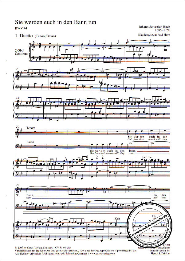 Notenbild für CARUS 31044-03 - KANTATE 44 SIE WERDEN EUCH IN DEN BANN TUN BWV 44