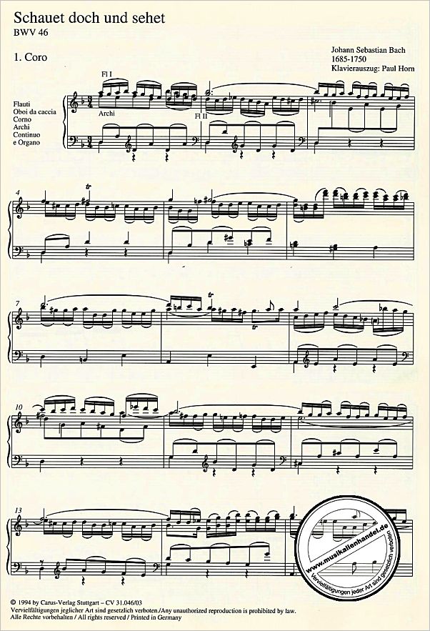 Notenbild für CARUS 31046-03 - KANTATE 46 SCHAUET DOCH UND SEHET BWV 46