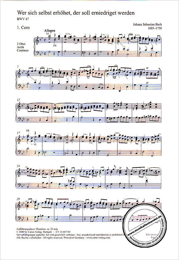 Notenbild für CARUS 31047-03 - KANTATE 47 WER SICH SELBST ERHOEHET BWV 47