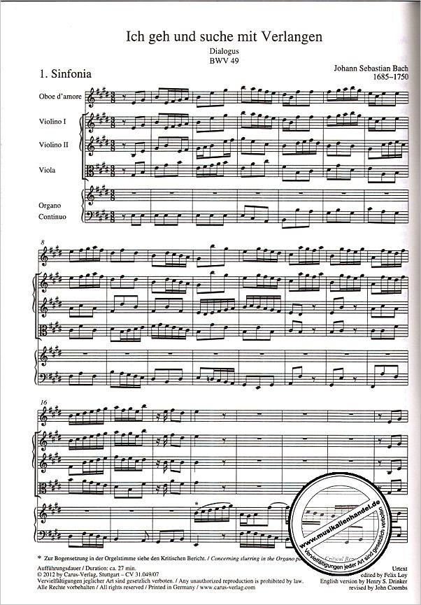 Notenbild für CARUS 31049-07 - KANTATE 49 ICH GEH UND SUCHE MIT VERLANGEN BWV 49