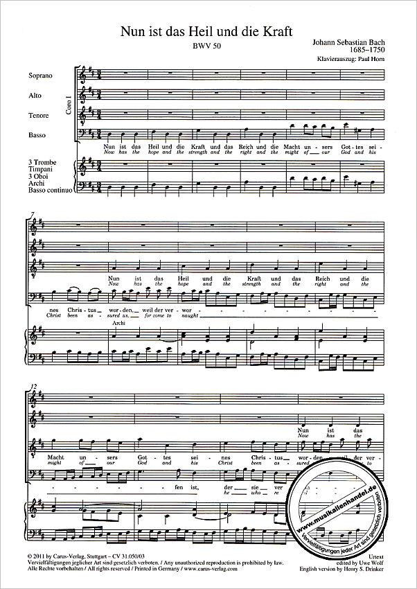 Notenbild für CARUS 31050-03 - KANTATE 50 NUN IST DAS HEIL UND DIE KRAFT BWV 50