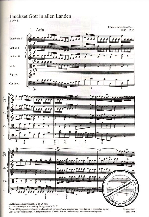 Notenbild für CARUS 31051-00 - KANTATE 51 JAUCHZET GOTT IN ALLEN LANDEN BWV 51