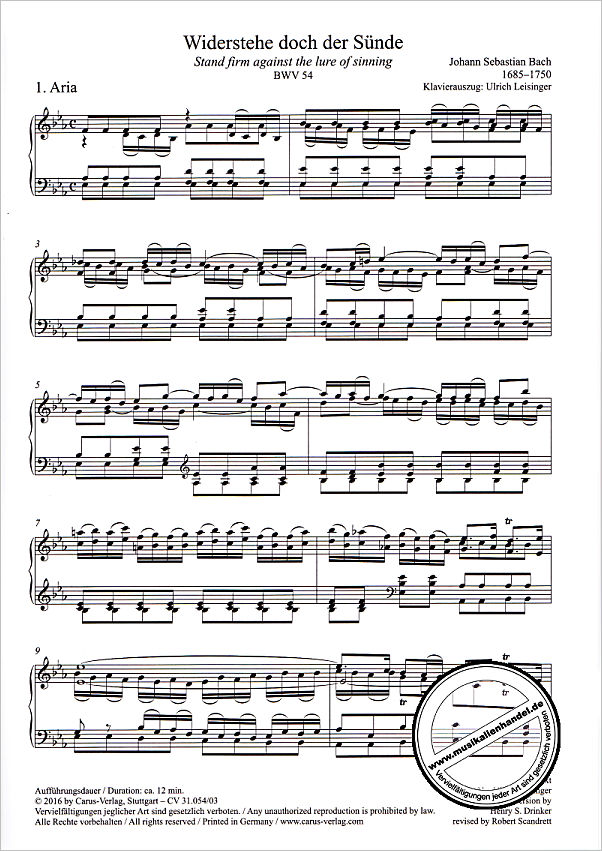 Notenbild für CARUS 31054-03 - KANTATE 54 WIDERSTEHE DOCH DER SUENDE BWV 54