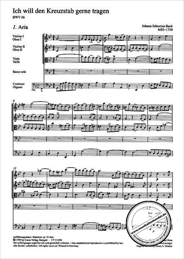 Notenbild für CARUS 31056-00 - KANTATE 56 ICH WILL DEN KREUZSTAB GERNE TRAGEN BWV 56