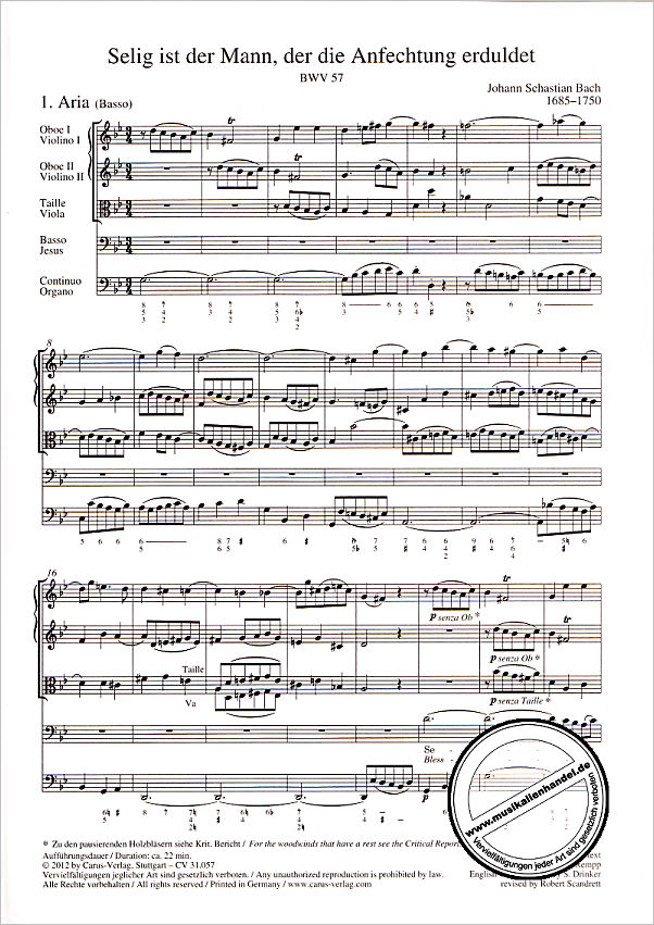 Notenbild für CARUS 31057-00 - KANTATE 57 SELIG IST DER MANN BWV 57
