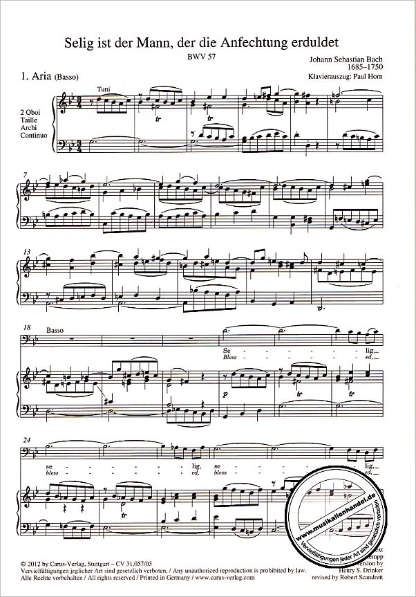 Notenbild für CARUS 31057-03 - KANTATE 57 SELIG IST DER MANN BWV 57