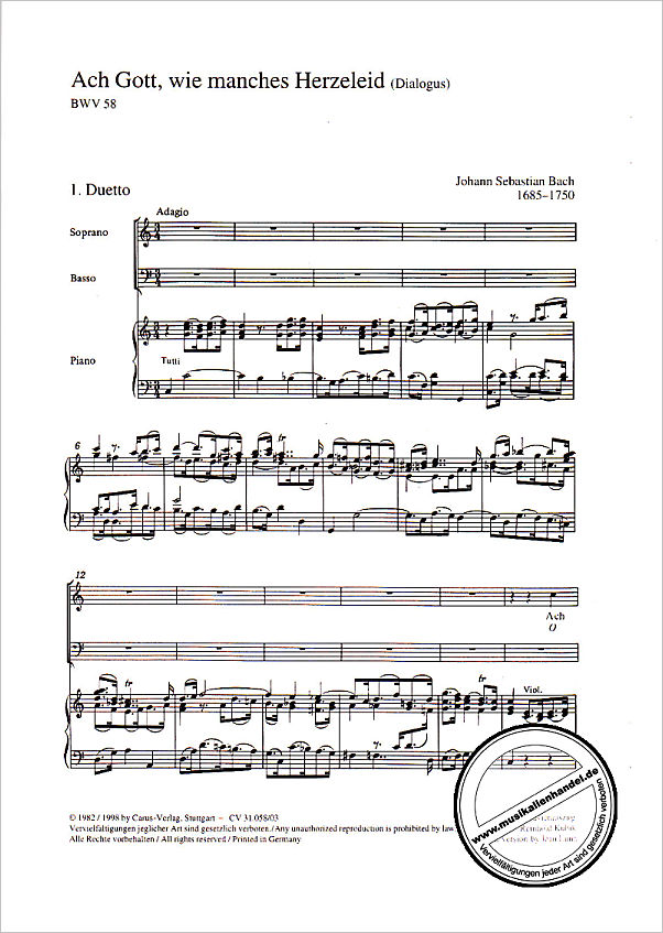 Notenbild für CARUS 31058-03 - KANTATE 58 ACH GOTT WIE MANCHES HERZELEID BWV 58