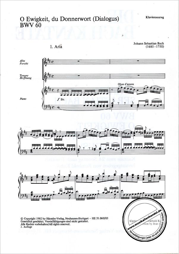 Notenbild für CARUS 31060-03 - KANTATE 60 O EWIGKEIT DU DONNERWORT BWV 60