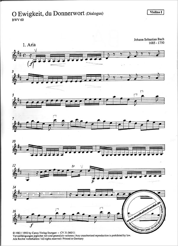 Notenbild für CARUS 31060-11 - KANTATE 60 O EWIGKEIT DU DONNERWORT BWV 60