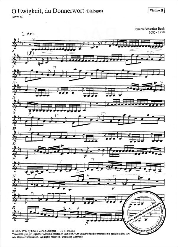Notenbild für CARUS 31060-12 - KANTATE 60 O EWIGKEIT DU DONNERWORT BWV 60