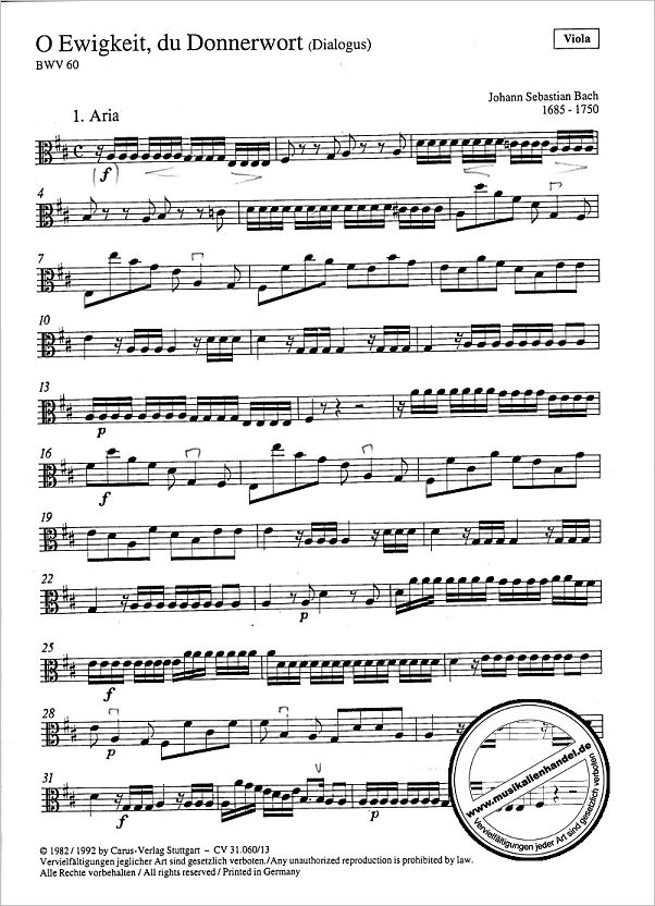 Notenbild für CARUS 31060-13 - KANTATE 60 O EWIGKEIT DU DONNERWORT BWV 60