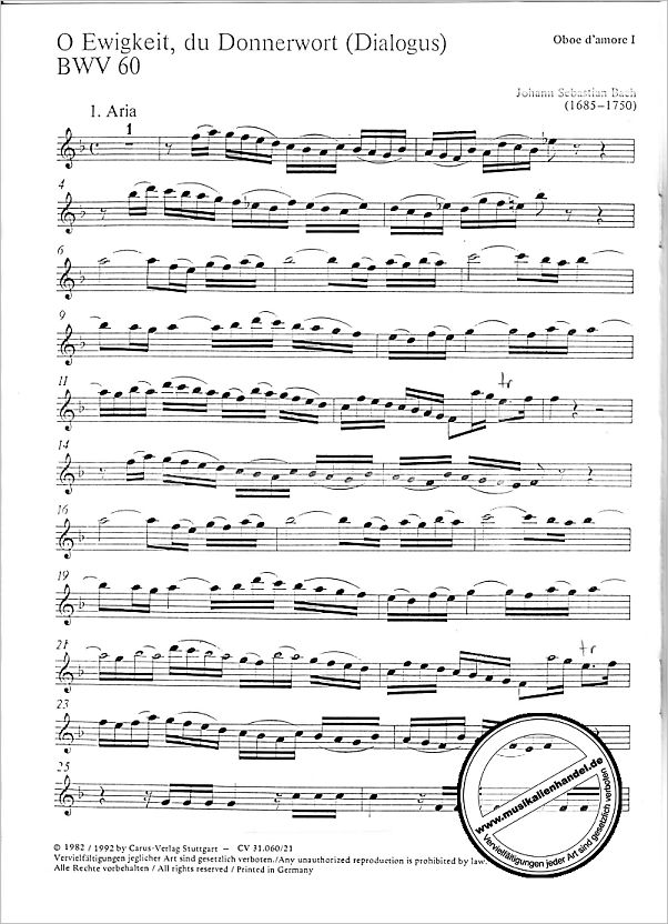 Notenbild für CARUS 31060-21 - KANTATE 60 O EWIGKEIT DU DONNERWORT BWV 60
