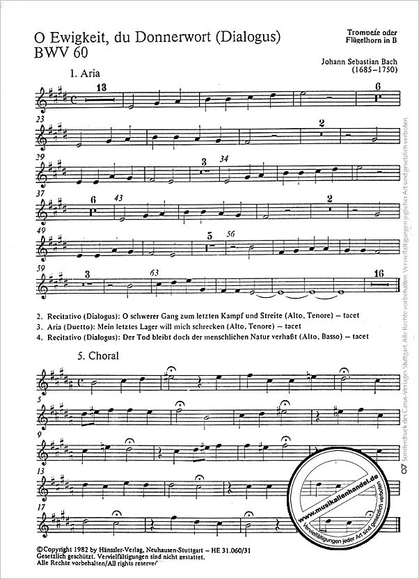 Notenbild für CARUS 31060-31 - KANTATE 60 O EWIGKEIT DU DONNERWORT BWV 60