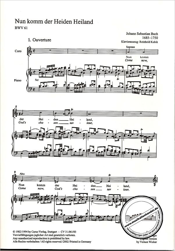 Notenbild für CARUS 31061-03 - KANTATE 61 NUN KOMM DER HEIDEN HEILAND BWV 61