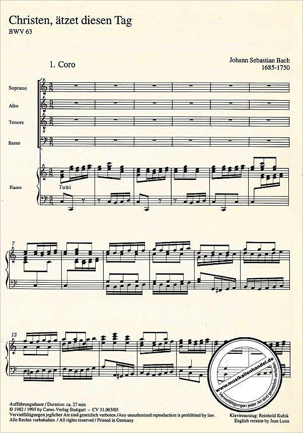 Notenbild für CARUS 31063-03 - KANTATE 63 CHRISTEN AETZET DIESEN TAG BWV 63