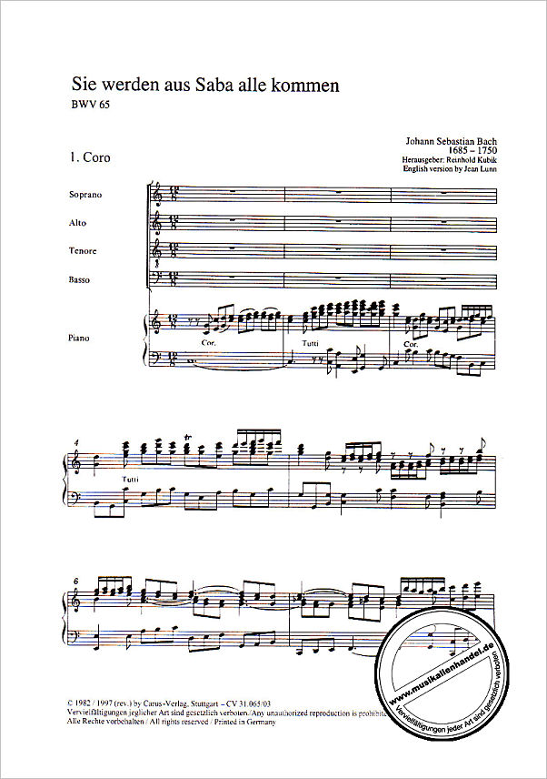 Notenbild für CARUS 31065-03 - KANTATE 65 SIE WERDEN AUS SABA ALLE KOMMEN BWV 65