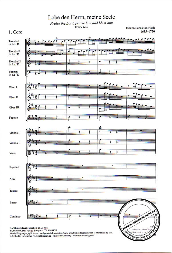 Notenbild für CARUS 31069-57 - KANTATE 69 LOBE DEN HERRN MEINE SEELE BWV 69