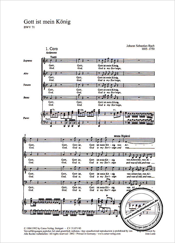 Notenbild für CARUS 31071-03 - KANTATE 71 GOTT IST MEIN KOENIG BWV 71