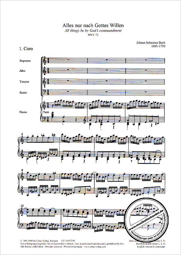 Notenbild für CARUS 31072-03 - KANTATE 72 ALLES NUR NACH GOTTES WILLEN BWV 72