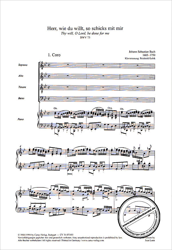 Notenbild für CARUS 31073-03 - KANTATE 73 HERR WIE DU WILLT SO SCHICKS MIT MIR BWV 73