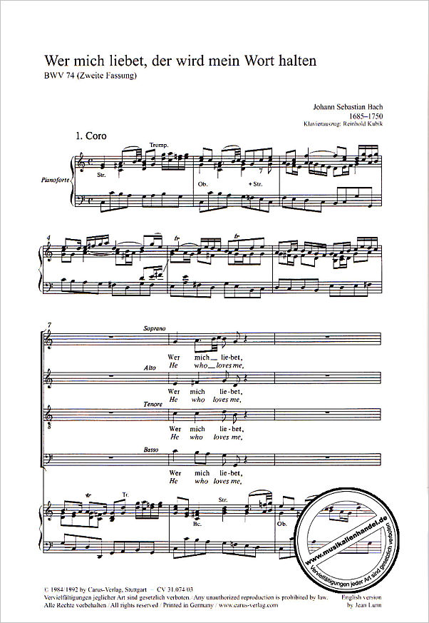 Notenbild für CARUS 31074-03 - KANTATE 74 WER MICH LIEBET DER WIRD MEIN WORT HALTEN BWV 74
