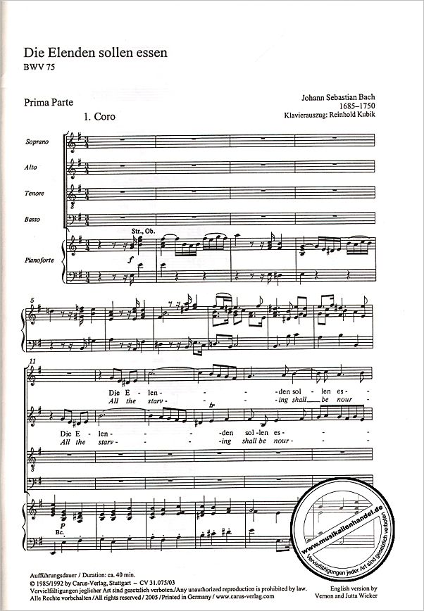 Notenbild für CARUS 31075-03 - KANTATE 75 DIE ELENDEN SOLLEN ESSEN BWV 75