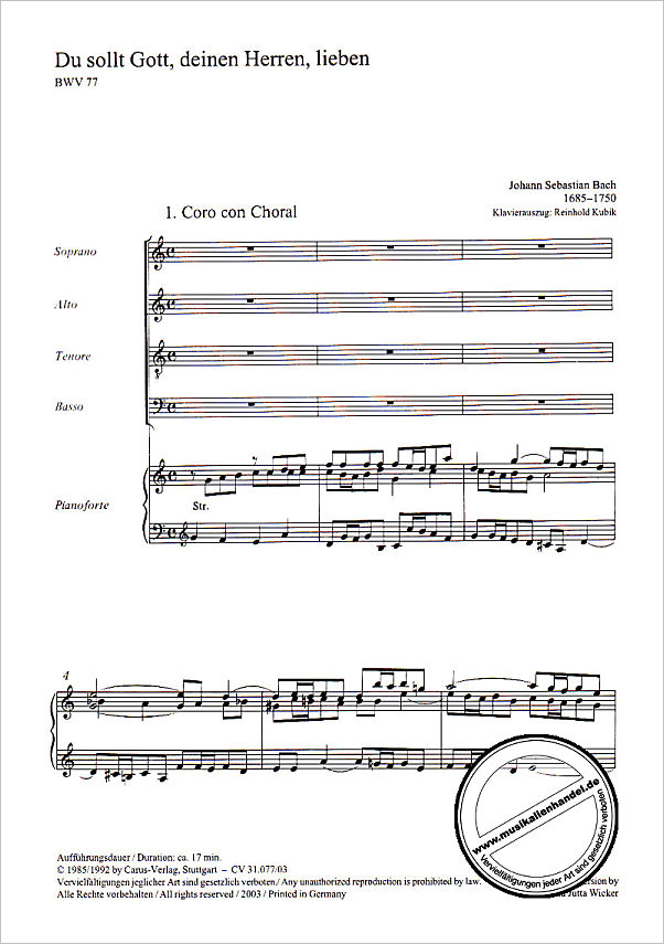Notenbild für CARUS 31077-03 - KANTATE 77 DU SOLLST GOTT DEINEN HERREN LIEBEN BWV 77