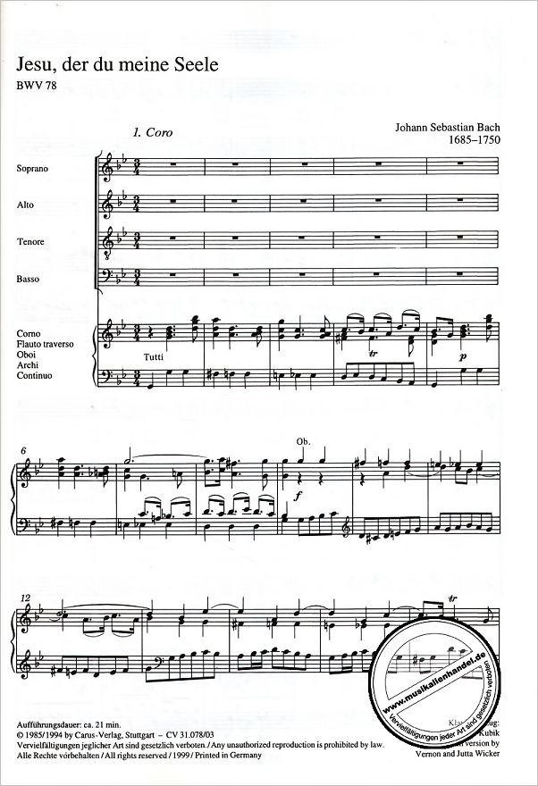 Notenbild für CARUS 31078-03 - KANTATE 78 JESU DER DU MEINE SEELE BWV 78