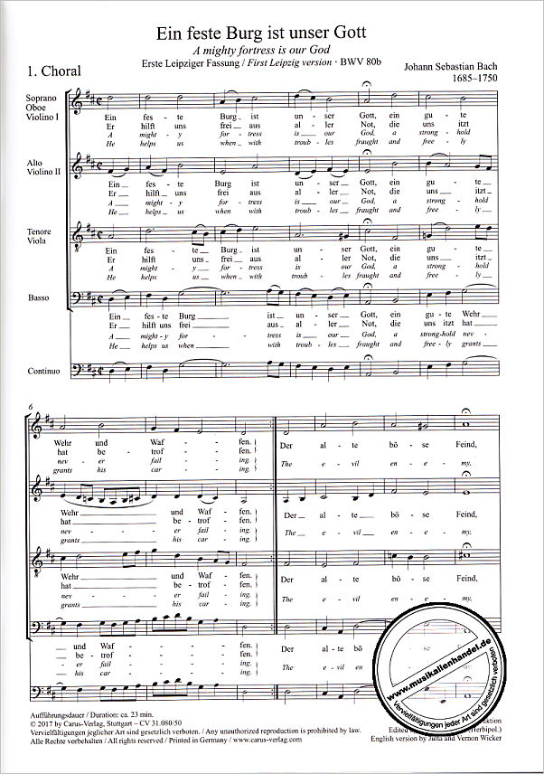 Notenbild für CARUS 31080-50 - EIN FESTE BURG IST UNSER GOTT BWV 80B - LEIPZIGER FASSUNG 1