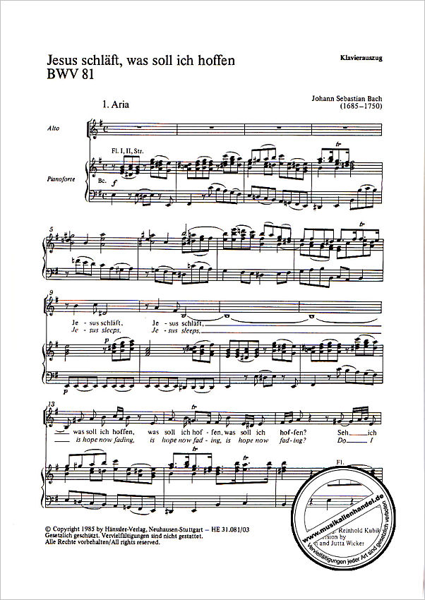 Notenbild für CARUS 31081-03 - KANTATE 81 JESUS SCHLAEFT WAS SOLL ICH HOFFEN BWV 81