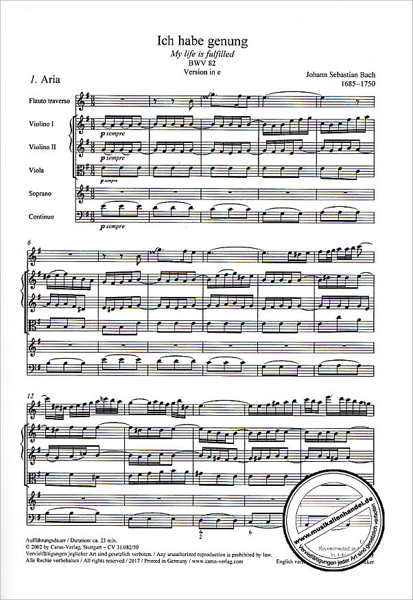Notenbild für CARUS 31082-07 - KANTATE 82 ICH HABE GENUG BWV 82 C-MOLL