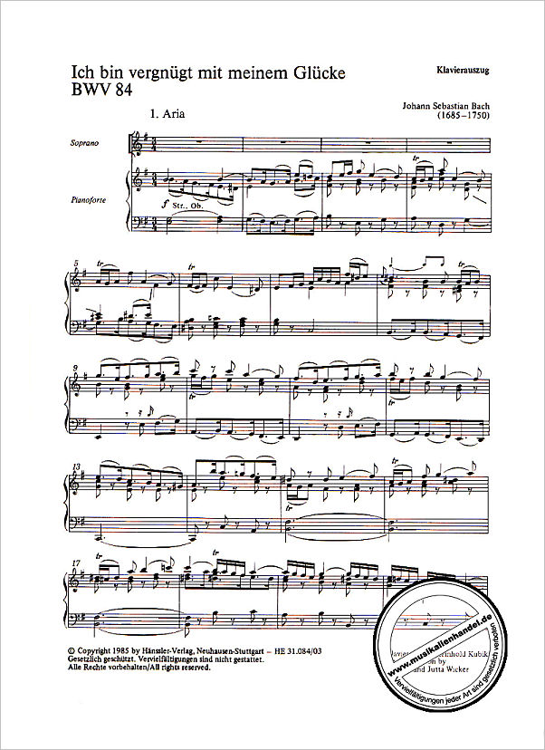 Notenbild für CARUS 31084-03 - KANTATE 84 ICH BIN VERGNUEGT MIT MEINEM GLUECKE BWV 84