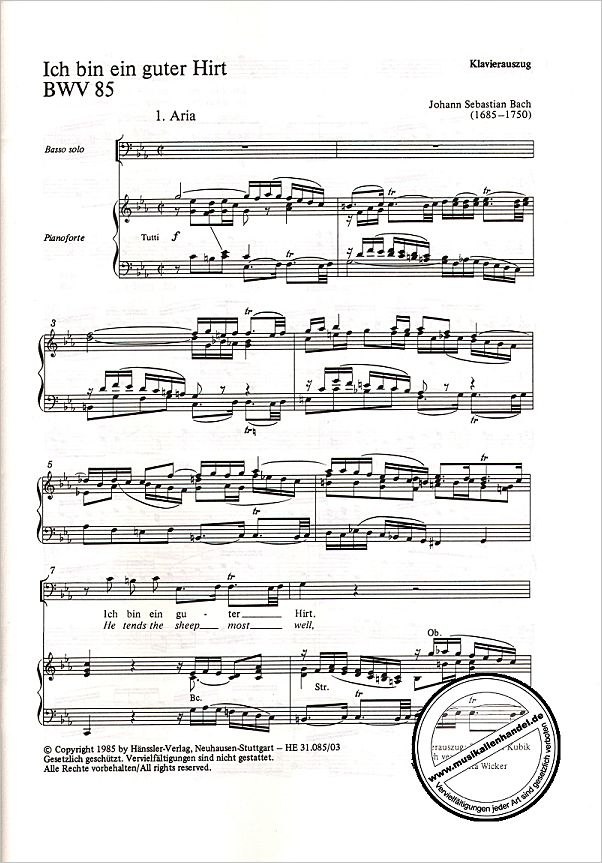 Notenbild für CARUS 31085-03 - KANTATE 85 ICH BIN EIN GUTER HIRT BWV 85