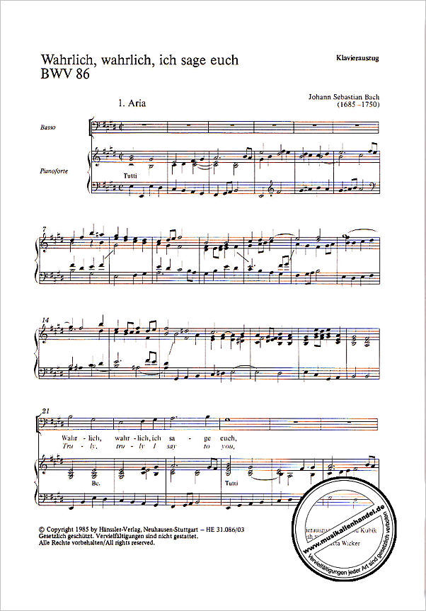 Notenbild für CARUS 31086-03 - KANTATE 86 WAHRLICH WAHRLICH ICH SAGE EUCH BWV 86