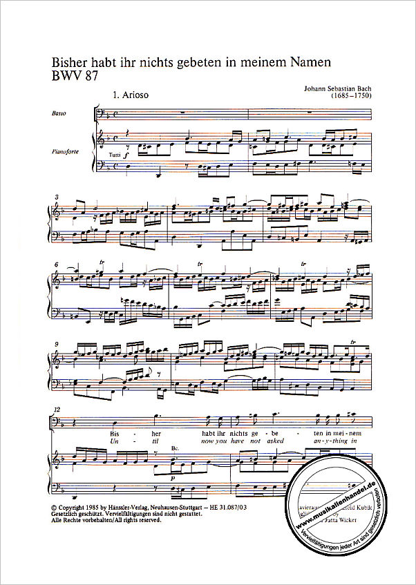 Notenbild für CARUS 31087-03 - KANTATE 87 BISHER HABT IHR NICHTS GEBETEN BWV 87