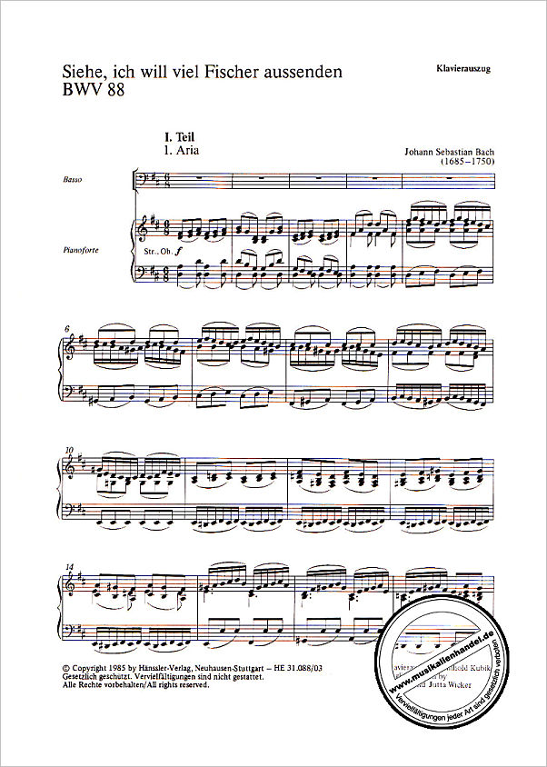 Notenbild für CARUS 31088-03 - KANTATE 88 SIEHE ICH WILL VIEL FISCHER AUSSENDEN BWV 88