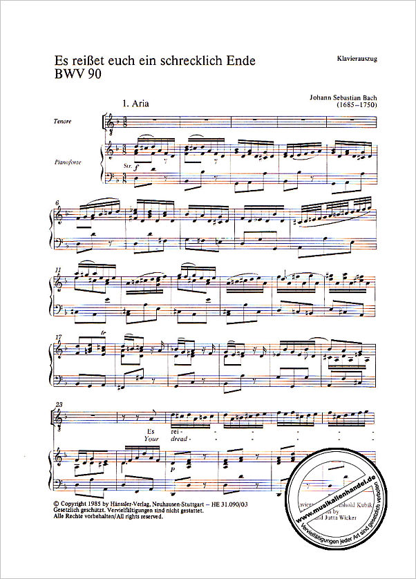 Notenbild für CARUS 31090-03 - KANTATE 90 ES REISSET EUCH EIN SCHRECKLICH ENDE BWV 90