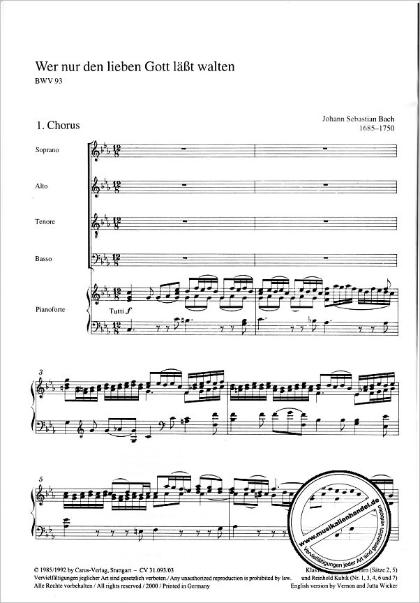 Notenbild für CARUS 31093-03 - KANTATE 93 WER NUR DEN LIEBEN GOTT LAESST WALTEN BWV 93
