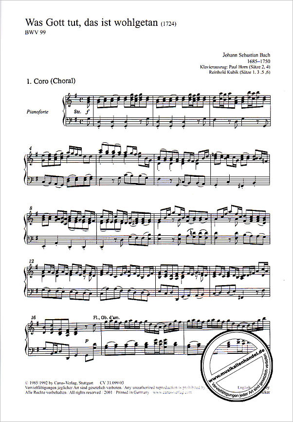 Notenbild für CARUS 31099-03 - KANTATE 99 WAS GOTT TUT DAS IST WOHLGETAN 2 BWV 99